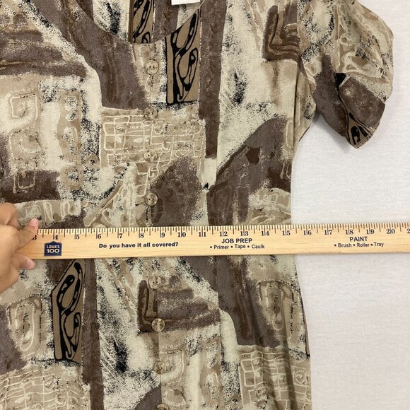 Vintage All that Jazz Brown Gray Abstract Artsy Soft Rayon Midi Dress Medium - Picture 8 of 13